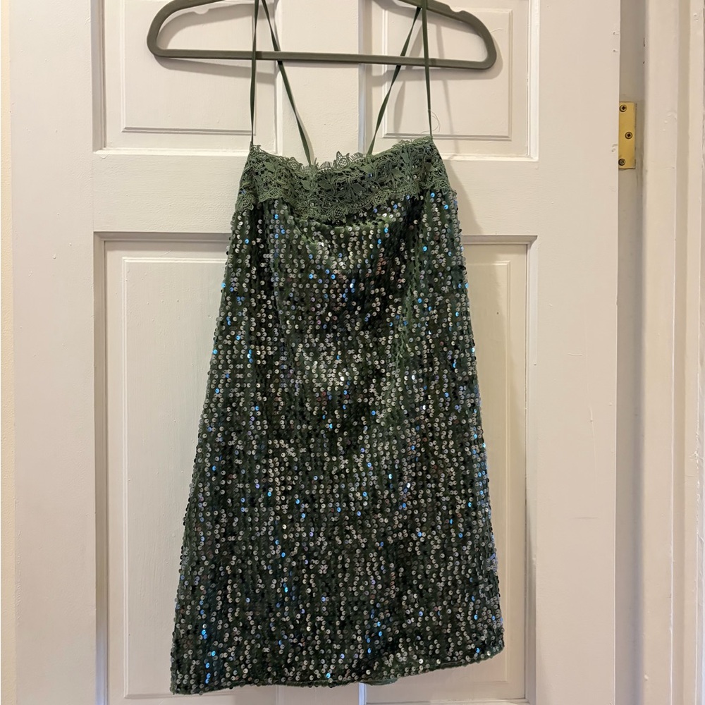 Free People Olive Green Sequin Dress